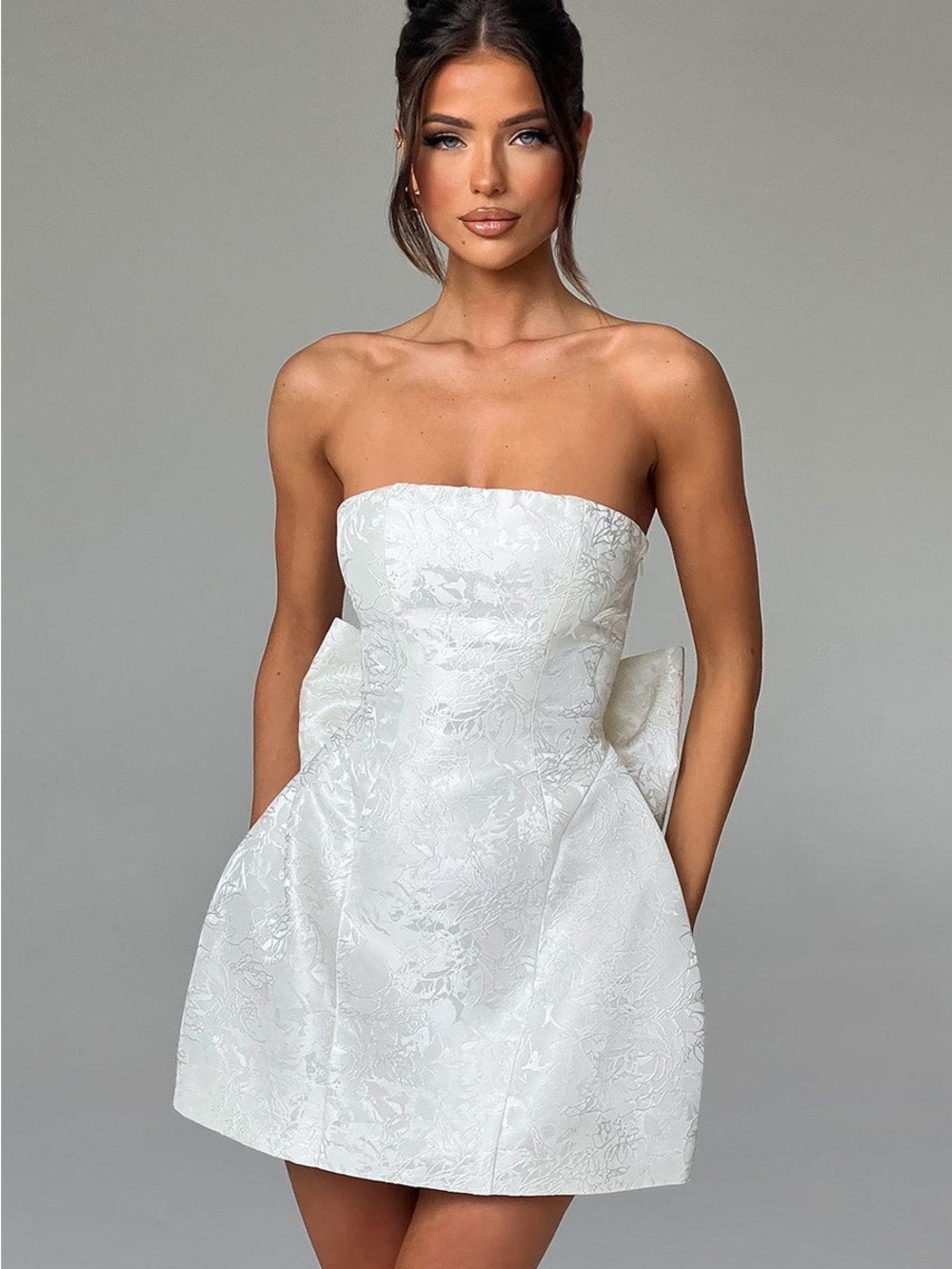 Babyboo ELENORA MINI DRESS - IVORY Strapless with Bow and Corset Back